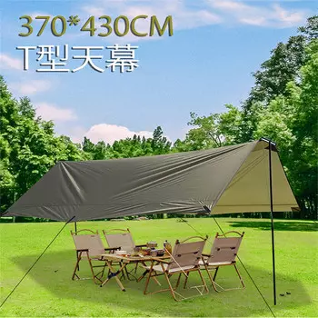 Yjhome уличный тент, водонепроницаемая солнцезащитная беседка, большой брезентовый Т-образный навес (военный зеленый) 370*430 см
