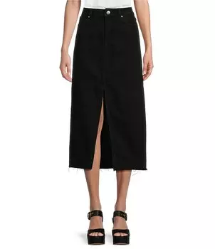 YMI Jeanswear Джинсовая юбка с потертым краем и разрезом спереди Md Rise, черный