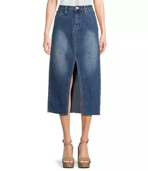 YMI Jeanswear Джинсовая юбка с потертым краем и разрезом спереди Md Rise, синий