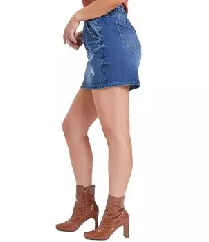 YMI Jeanswear Джинсовая юбка с высокой посадкой и поясом из бумажного пакета с поясом, синий