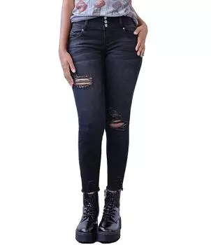 YMI Jeanswear Джинсы скинни Wbb Repreve с высокой посадкой и потертостями, черный