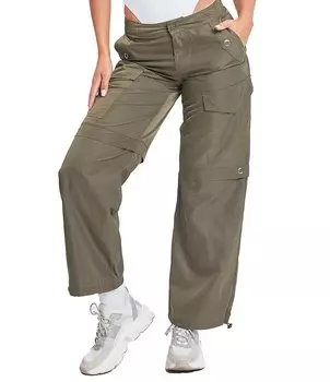 YMI Jeanswear Прямые брюки-карго из нейлона с банджи-поддолом и высокой посадкой, зеленый