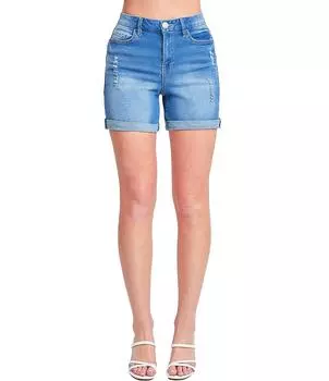 YMI Jeanswear Шорты с высокой посадкой и манжетами на подоле, синий