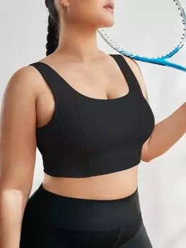Yoga Basic Plus Спортивный бюстгальтер, однотонный, высокая поддержка Shein, черный