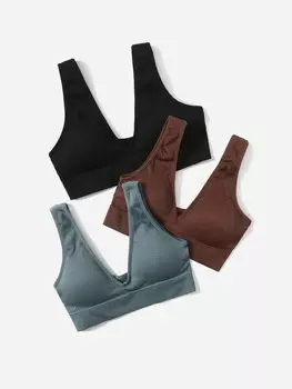 Yoga Sxy Спортивный бюстгальтер, средняя поддержка, бесшовный, дышащий, мягкий, 3 шт Shein, мультиколор