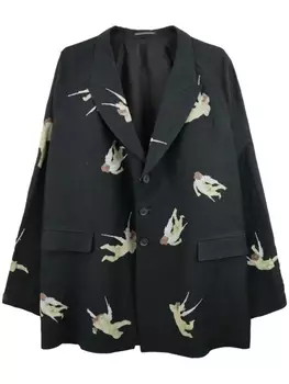 Yohji Yamamoto однобортный пиджак с принтом, черный