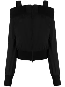Yohji Yamamoto off-shoulder zip-up wool jacket, черный