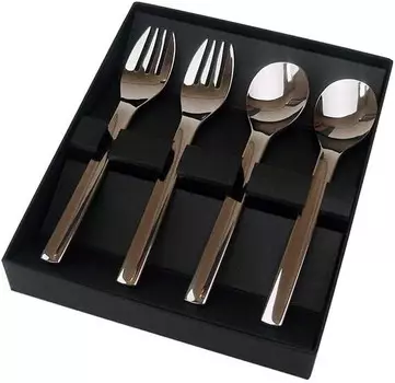 Yoshikawa YJ2159 Набор столовых приборов, ложка-вилка, серебро, 4 предмета, нержавеющая сталь, синдикат для полировки, Silver