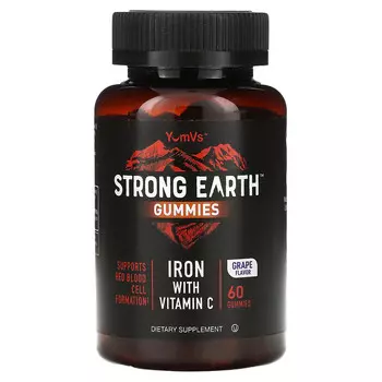 YumVs, Strong Earth, железо с витамином C, виноград, 60 жевательных таблеток