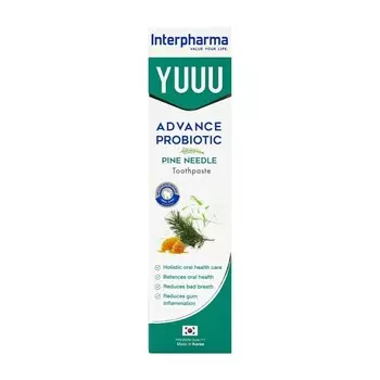 YUUU Зубная паста Yuuu Advance с пробиотиком и сосновыми иголками, 120 г, White
