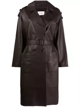 Yves Salomon двубортное кожаное пальто, коричневый