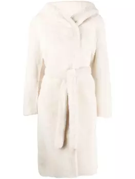Yves Salomon двусторонняя шуба с капюшоном, нейтральный цвет