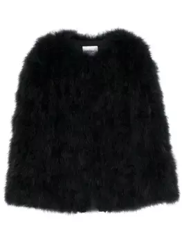 Yves Salomon кейп без рукавов с перьями, синий