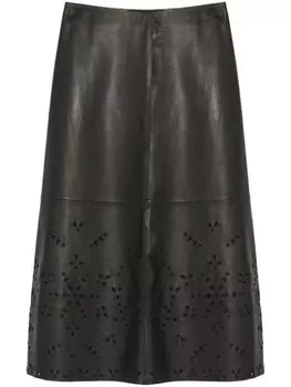 Yves Salomon кожаная юбка миди, черный