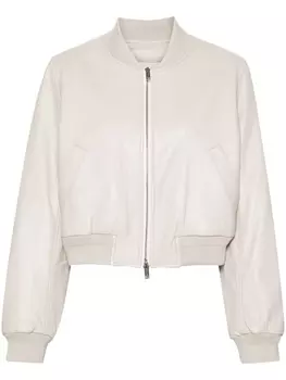 Yves Salomon кожаный бомбер, серый