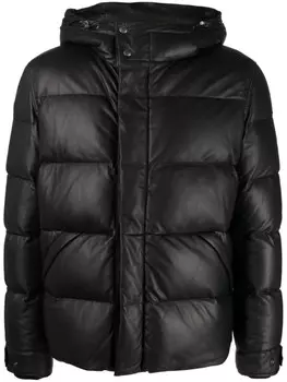 Yves Salomon кожаный пуховик, черный