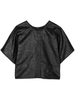 Yves Salomon кожаный топ с принтом пейсли, черный