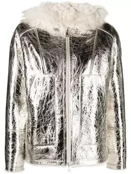 Yves Salomon куртка на молнии с эффектом металлик, серебряный