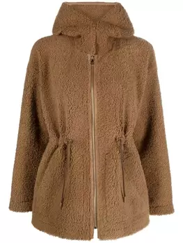 Yves Salomon куртка с мехом и капюшоном, коричневый