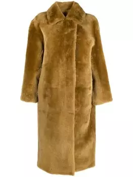 Yves Salomon однобортное пальто Manteau Agneau, коричневый