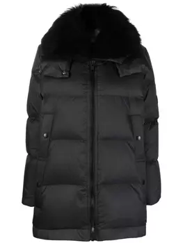 Yves Salomon пуховик А-силуэта с отделкой из овчины, черный