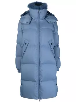 Yves Salomon пуховик с нашивкой-логотипом, синий