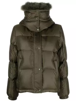 Yves Salomon пуховик с нашивкой-логотипом, зеленый