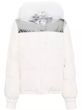 Yves Salomon пуховик в стиле колор-блок, нейтральный цвет