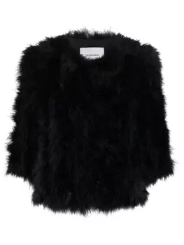 Yves Salomon шелковый жакет с перьями, черный