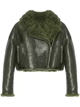 Yves Salomon укороченная байкерская куртка, зеленый