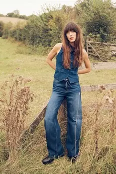 Z1975 джинсовый жилет с обтянутыми пуговицами ZARA, синий