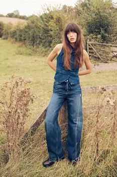 Z1975 джинсовый жилет с обтянутыми пуговицами ZARA, синий