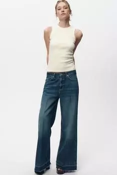 Z1975 широкие джинсы с высокой посадкой ZARA, средне-синий