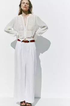 Z1975 широкие плиссированные джинсы со средней талией ZARA, белый
