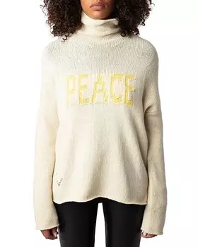 Zadig & Voltaire Almy Свитер из мериносовой шерсти с воротником-воронкой, коричневый/бежевый