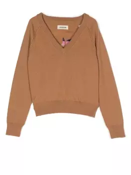 Zadig & Voltaire джемпер с V-образным вырезом и графичным принтом, нейтральный цвет