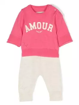 Zadig & Voltaire Kids комплект из топа и брюк с принтом Amour, розовый