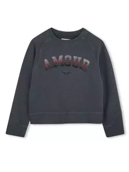 Zadig & Voltaire Kids толстовка со стразами, серый