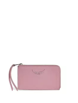 Zadig&Voltaire кожаный держатель карт с бляшкой Wings, розовый