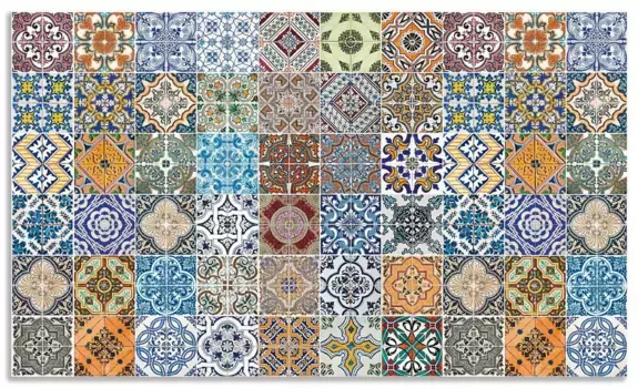 Задняя стенка для кухни Artland "Керамическая плитка с узором", (1 шт.), брызговик алюминий на клейкой ленте, легко монтируется 80х60 см, цвет bunt