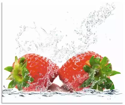 Задняя стенка для кухни Artland "Клубника с брызгами воды", (1 шт.), брызговик алюминий на клейкой ленте, легко монтируется 90х65 см, красный