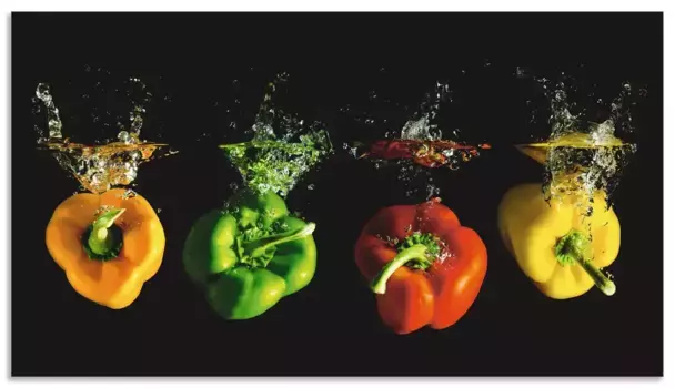 Задняя стенка для кухни Artland "Перцы падают в воду", (1 шт.), брызговик алюминий на клейкой ленте, легко монтируется 80х60 см, цвет bunt