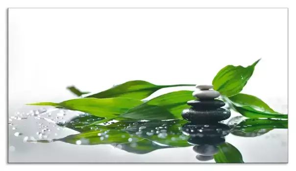 Задняя стенка для кухни Artland "Спа с камнями и бамбуком", (1 шт.), брызговик алюминий на клейкой ленте, легко монтируется 90х55 см, зеленый