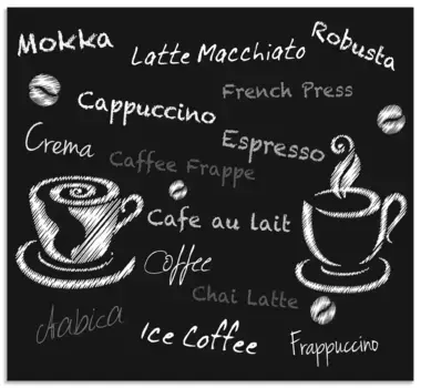 Задняя стенка кухни "Артланд" Кофе. Элементы дизайна на доске", (1 шт.), алюминиевый брызговик на клейкой ленте, легко собирается Artland 90х65 см, черный