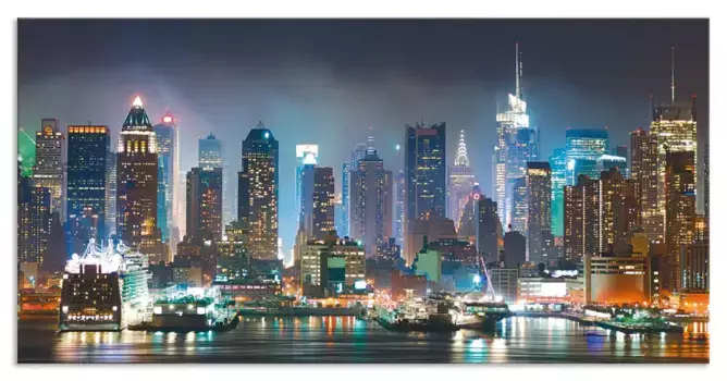 Задняя стенка кухни Artland "New York City Times Square", (1 шт.), алюминиевый брызговик с клейкой лентой, легко устанавливается 80х60 см, синий