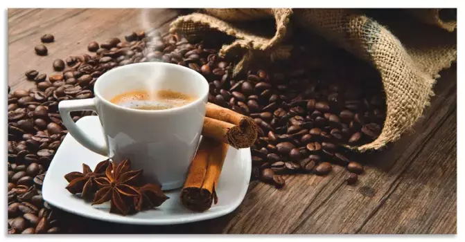 Задняя стенка кухни Artland "Полотняный мешок для кофейной чашки с кофейными зернами", (1 шт.), алюминиевый брызговик с клейкой лентой, легко устанавливается 90х55 см, коричневый