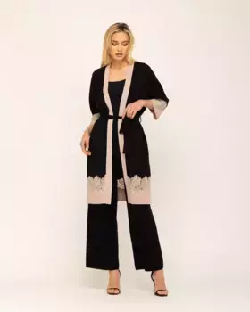 Zaira женская длинная кружевная трикотажная куртка Niza, чёрный