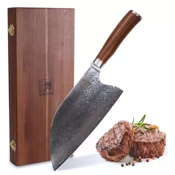 Зайико Куруми Дамасский поварской нож Чай Дао I лезвие 20 см I ручка из орехового дерева I деревянная коробка Zayiko