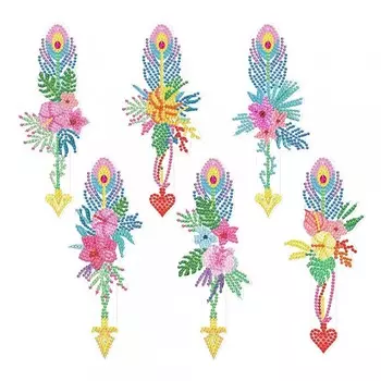 Закладки с алмазной вышивкой, набор из 6 закладок - цветочные перья Moments