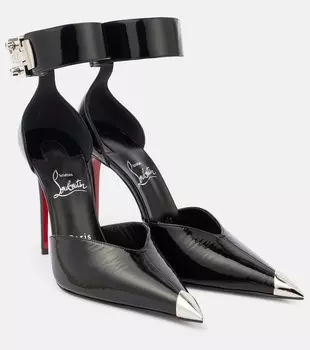 Заключи меня 100 украшенные кожаные туфли-лодочки Christian Louboutin, Black/Lin Black